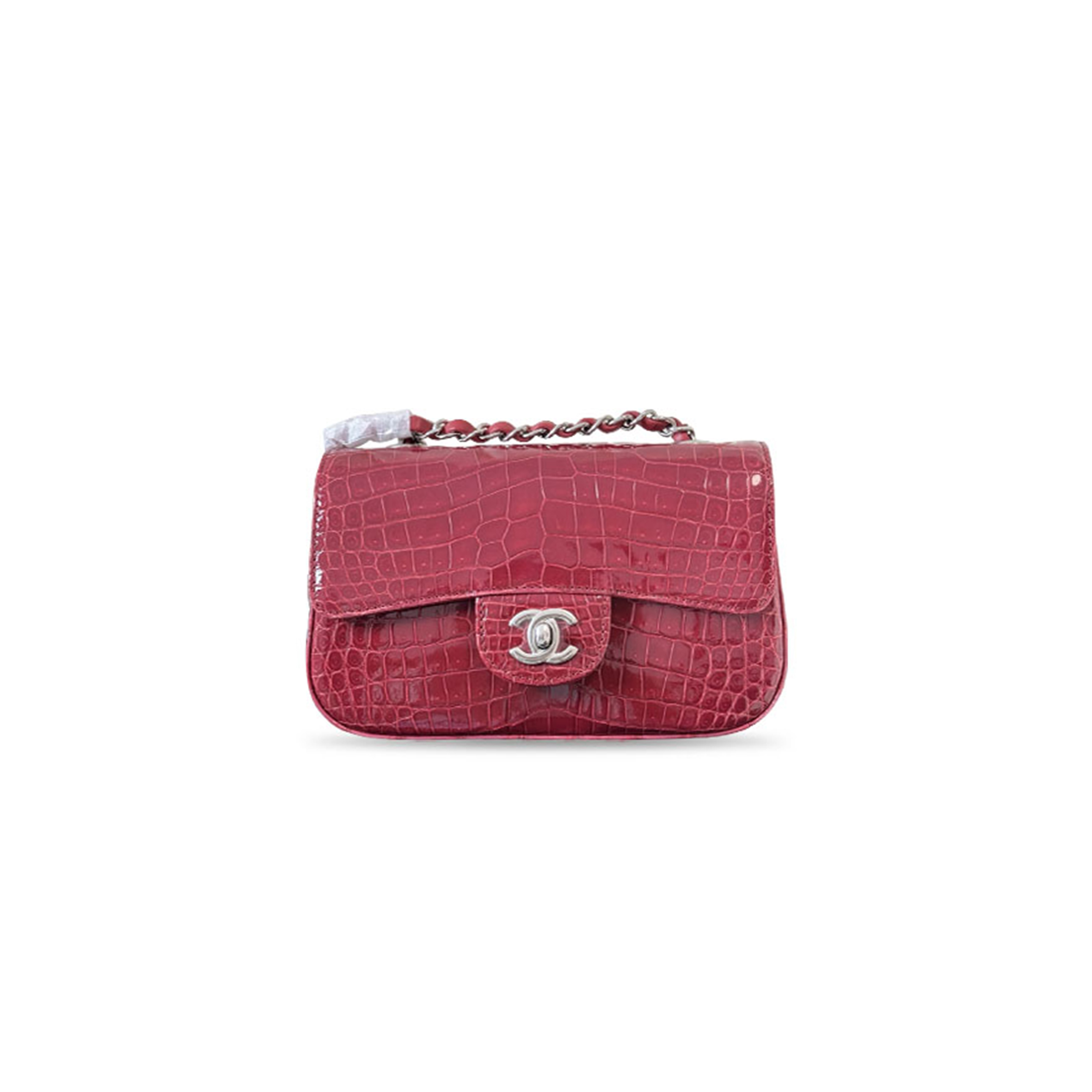 CHANEL MASTER RED SHINY ALLIGATOR CLASSIC MINI FLAP BAG FEATURING SILVER-TONE HARDWARE (20*12*6cm) 